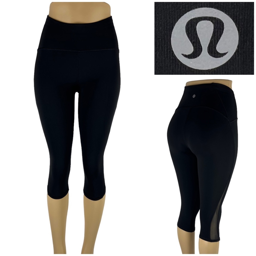 Lululemon Womens 4 Train Times High Rise 17” Crop Leggings in Black Nylon EUC